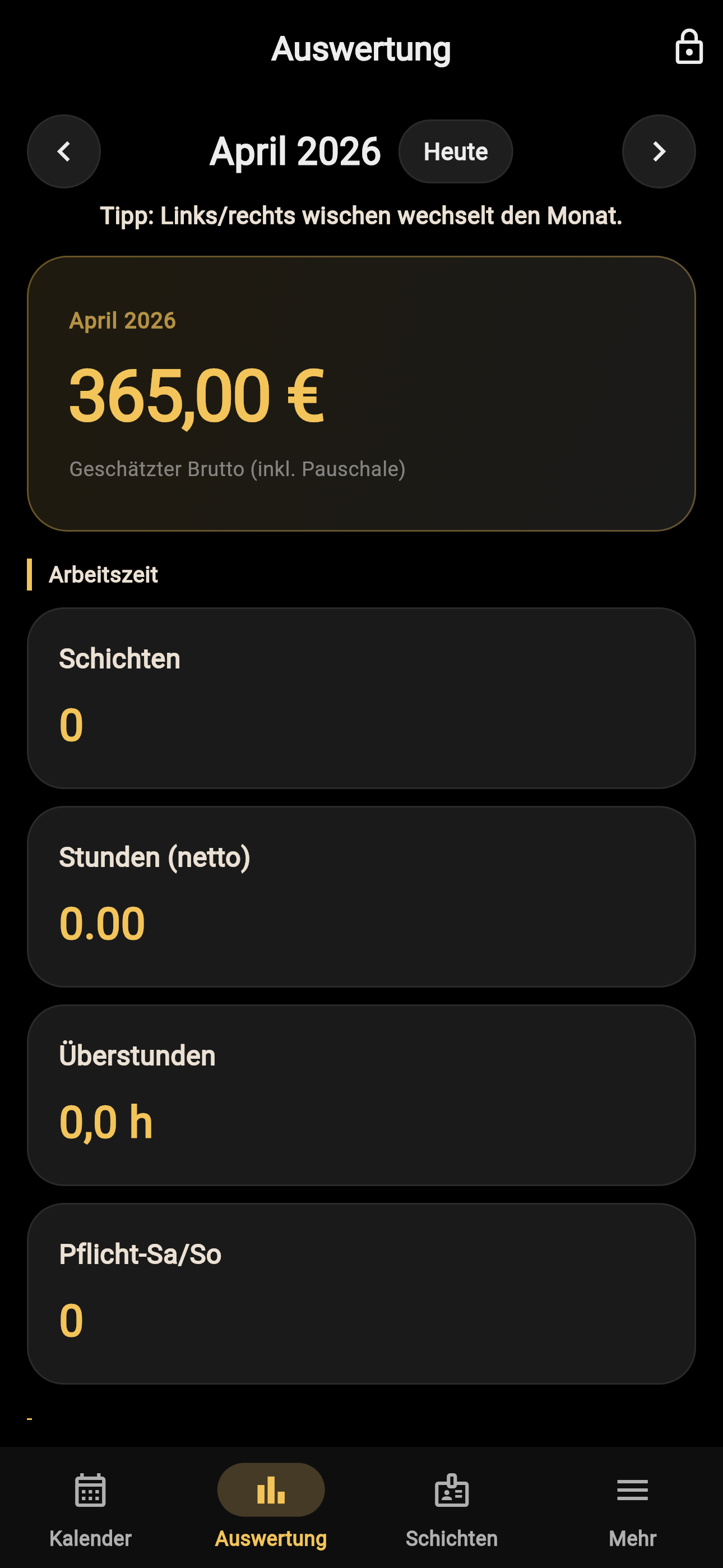 Monatsansicht der HafenLohn App